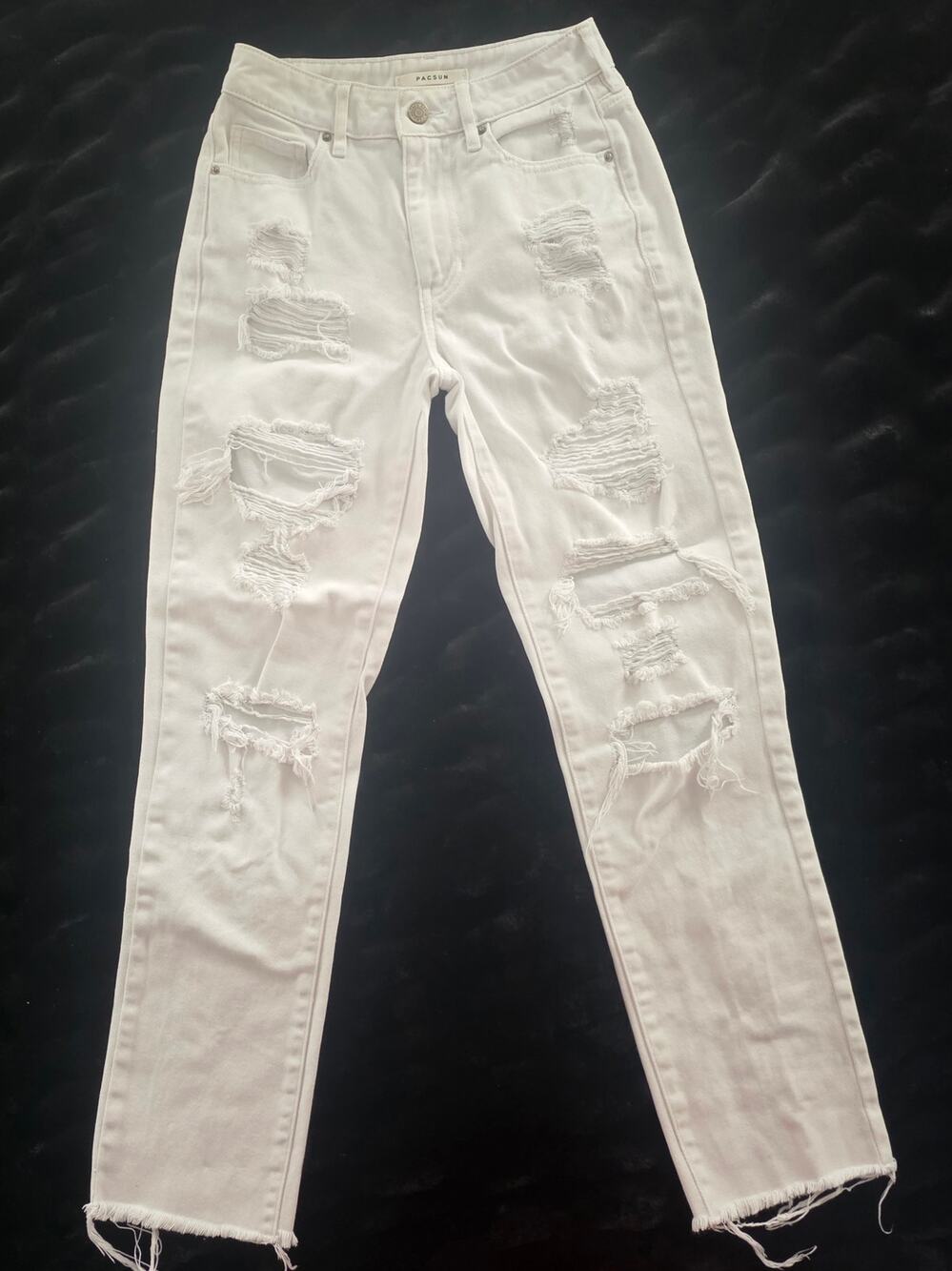 PacSun Mom Jean Women's Size 23 White Distressed High Rise Frayed Ankle